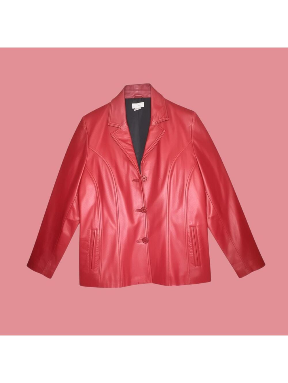 Preswick & Moore Red Leather Blazer Jacket Large